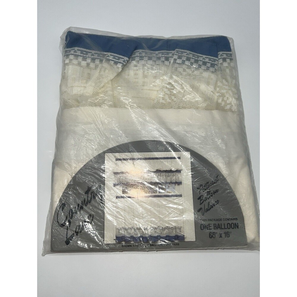 VTG Country Lane Petticoat Ballon Valance Blue/White Lace Cottagecore 66"X16"